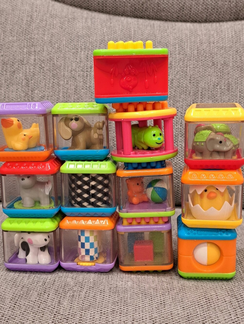 Fisher Price Peek A Blocks - Set Of 13 - Interactive Sensory Stacking Blocks